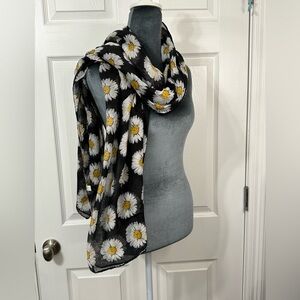 Floral Daisy Black and White Scarf 35” wide 72” long